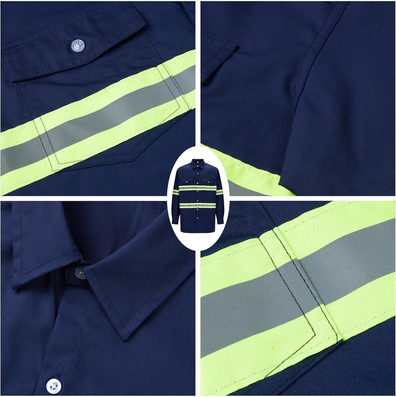 Ousafeve Class 3 Hi Vis Button Up Safety Work Shirts for Men Reflective - Image 3